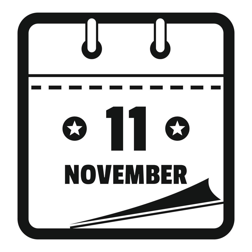 calendario 11 de noviembre icono, estilo negro simple vector