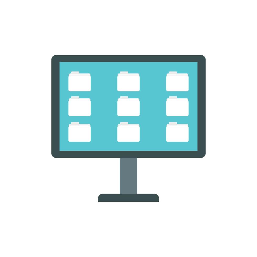 Desktop of computer with folders icon, flat style vector
