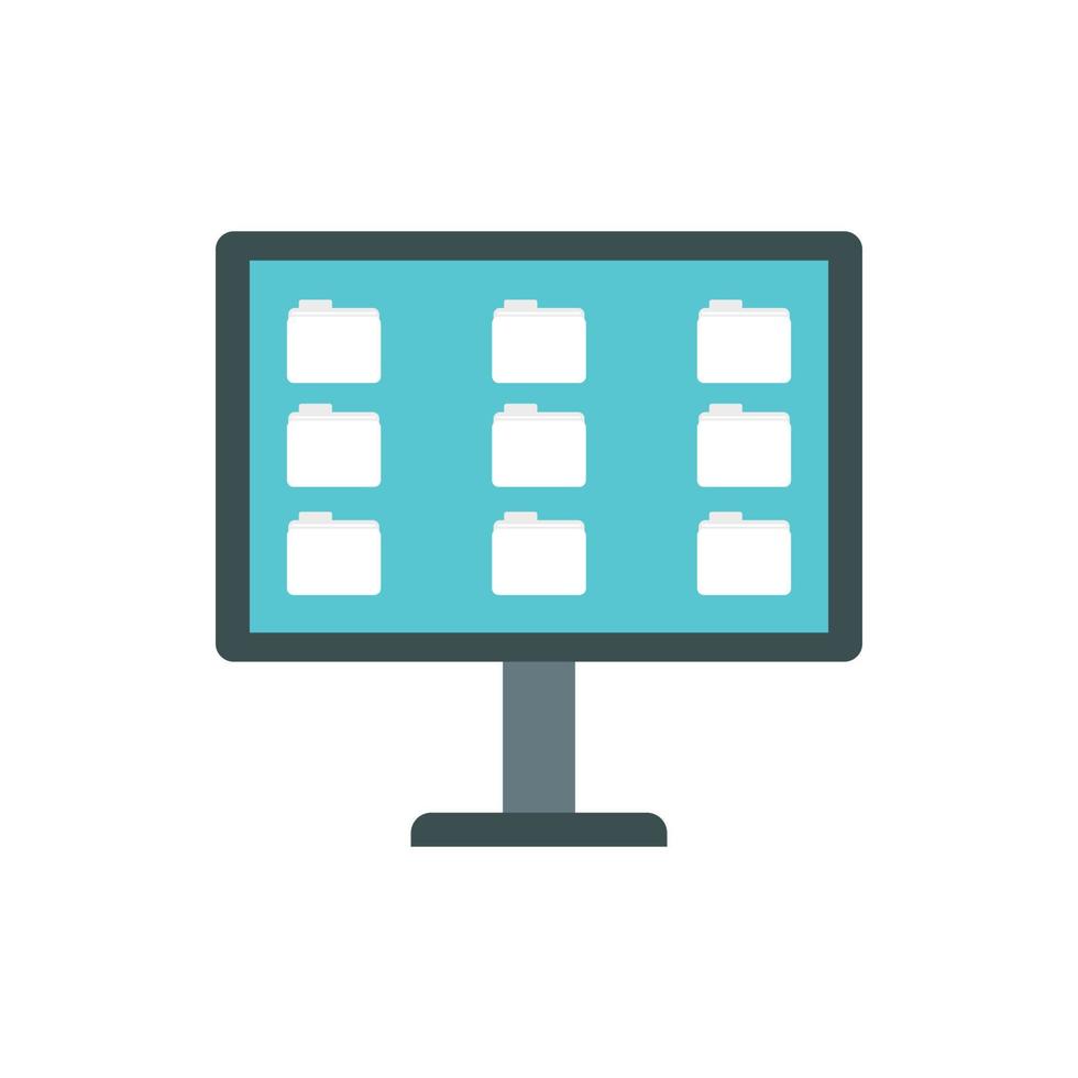 Desktop of computer with folders icon, flat style vector