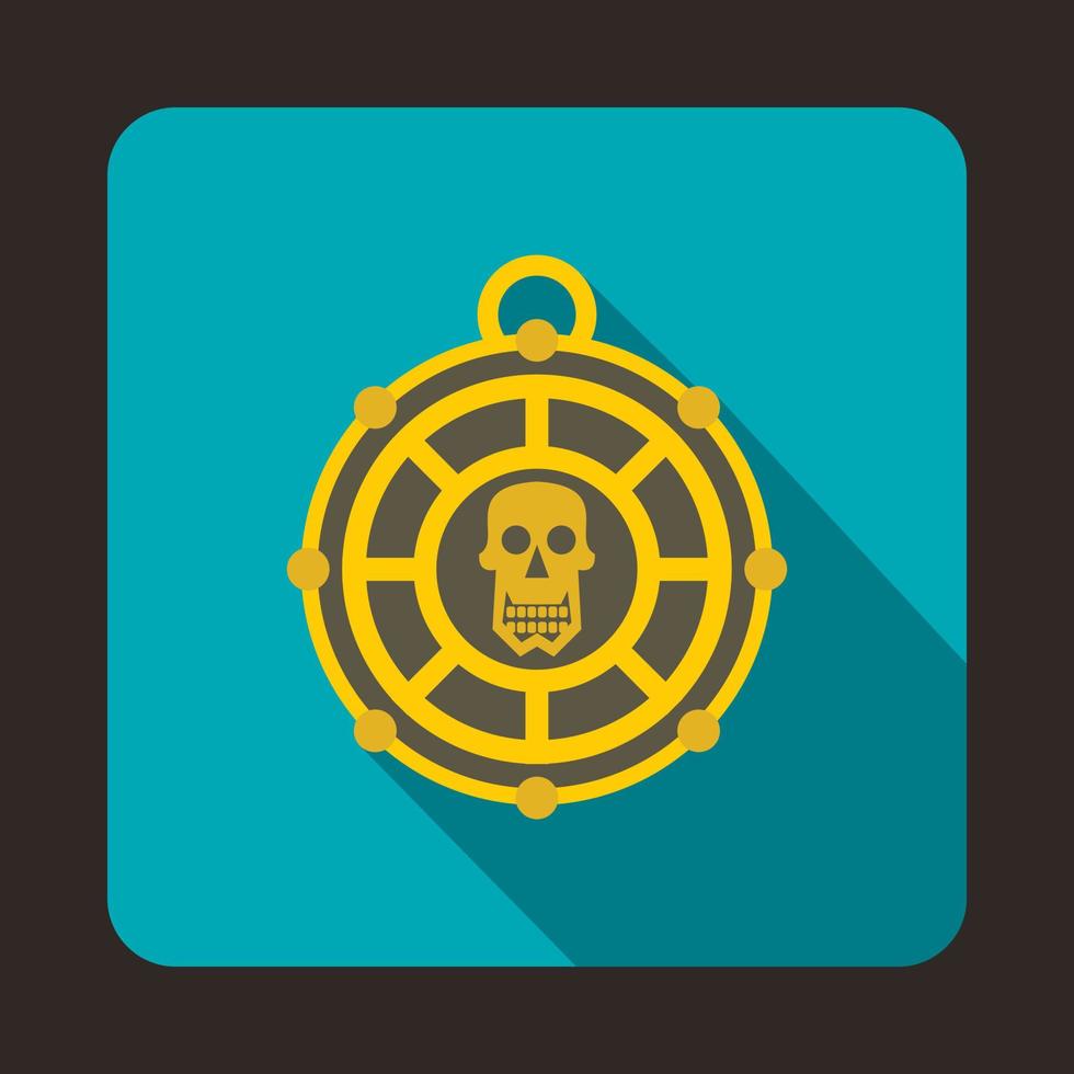 Piratical medallion with skull icon, flat style vector