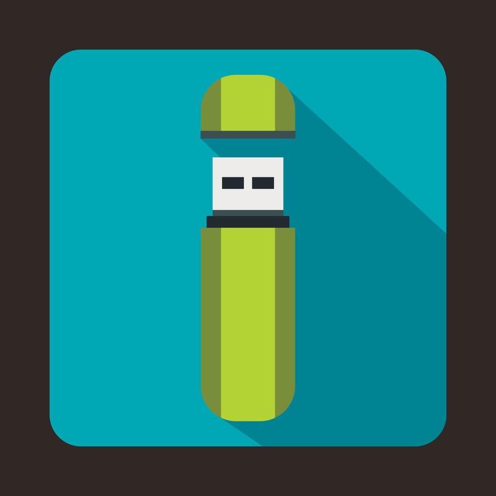 Green USB flash drive icon, flat style vector