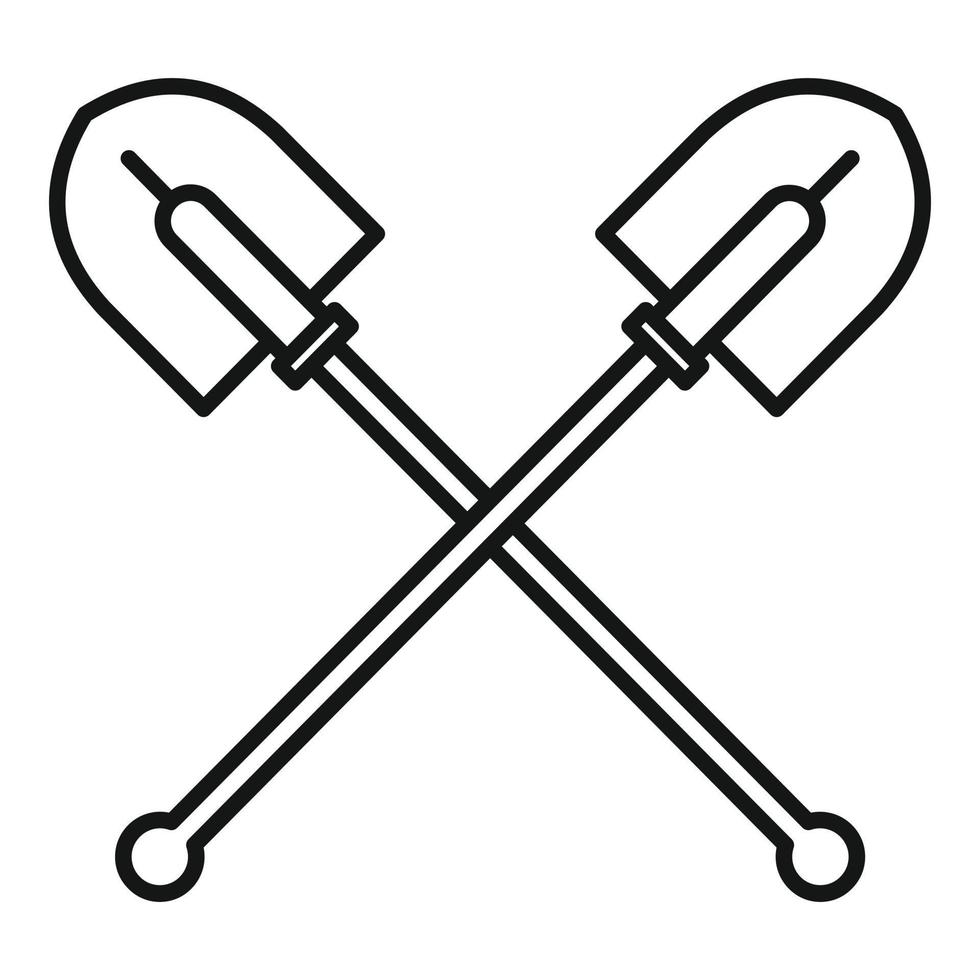 Crossed shovel icon, outline style vector