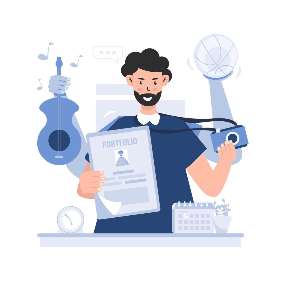 Multi-talented male profile flat illustration vector