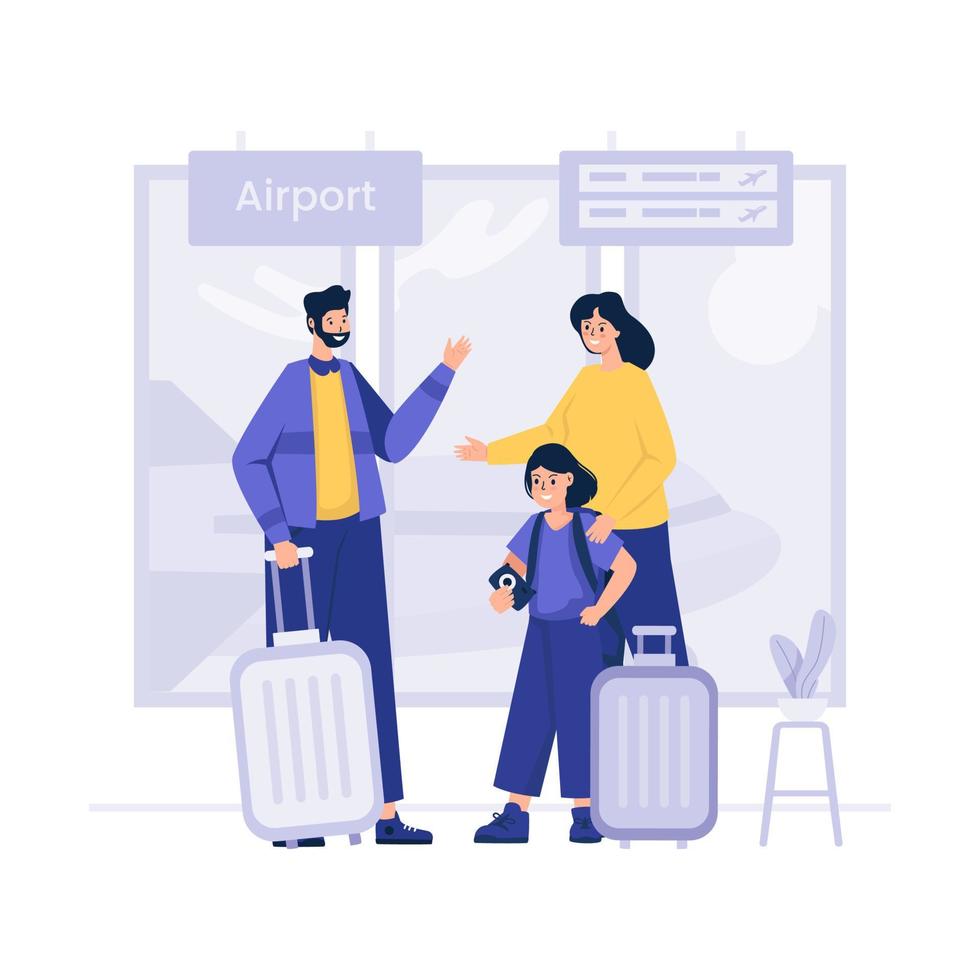 vacaciones familiares en la ilustración del aeropuerto vector