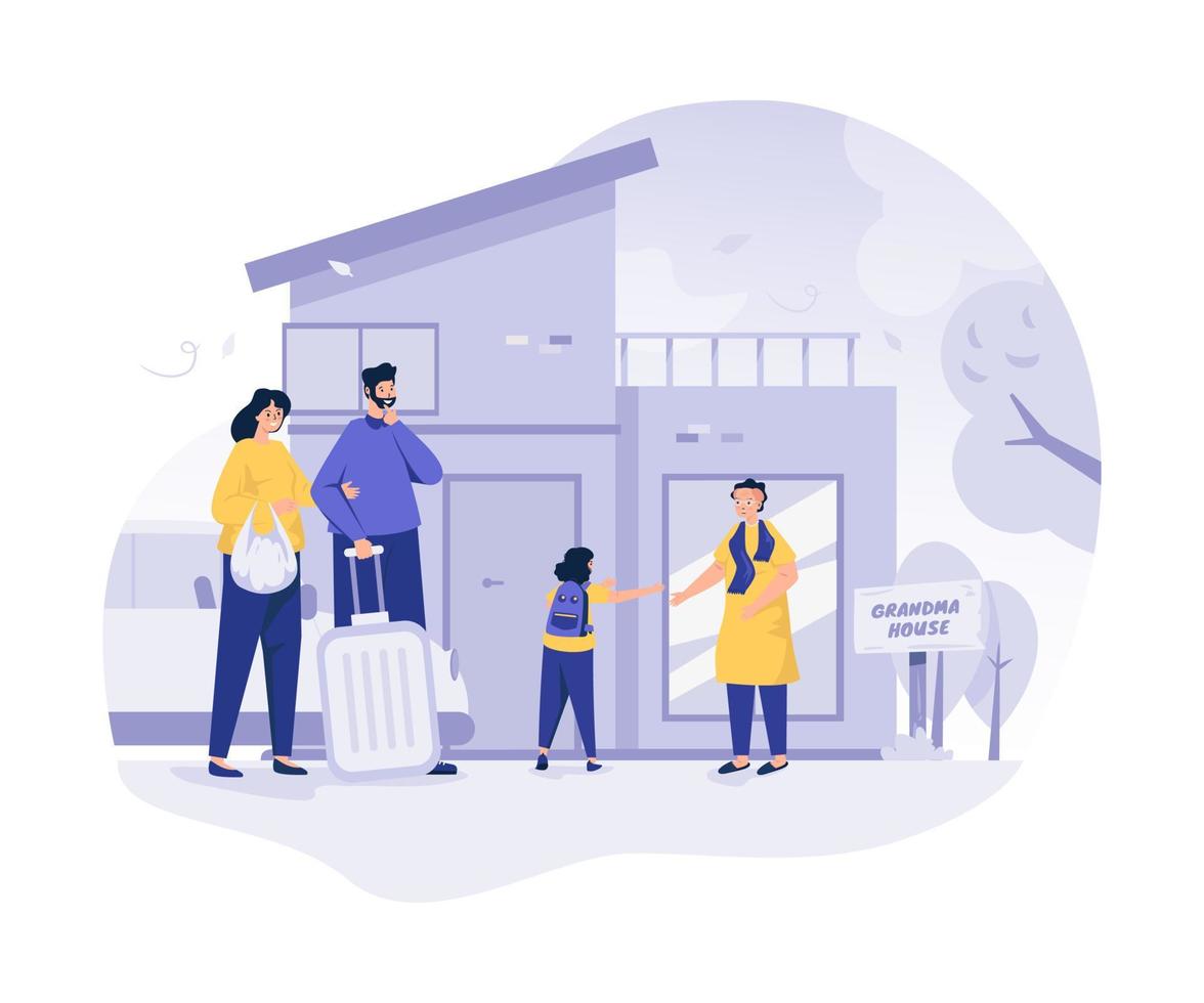 Happy family visiting grandma's house illustration vector