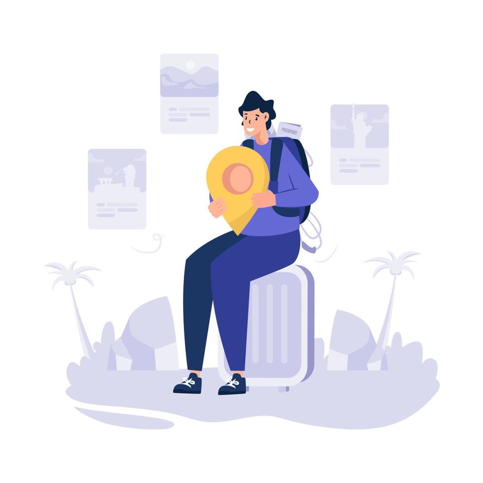 Traveler backpacker destination flat illustration vector