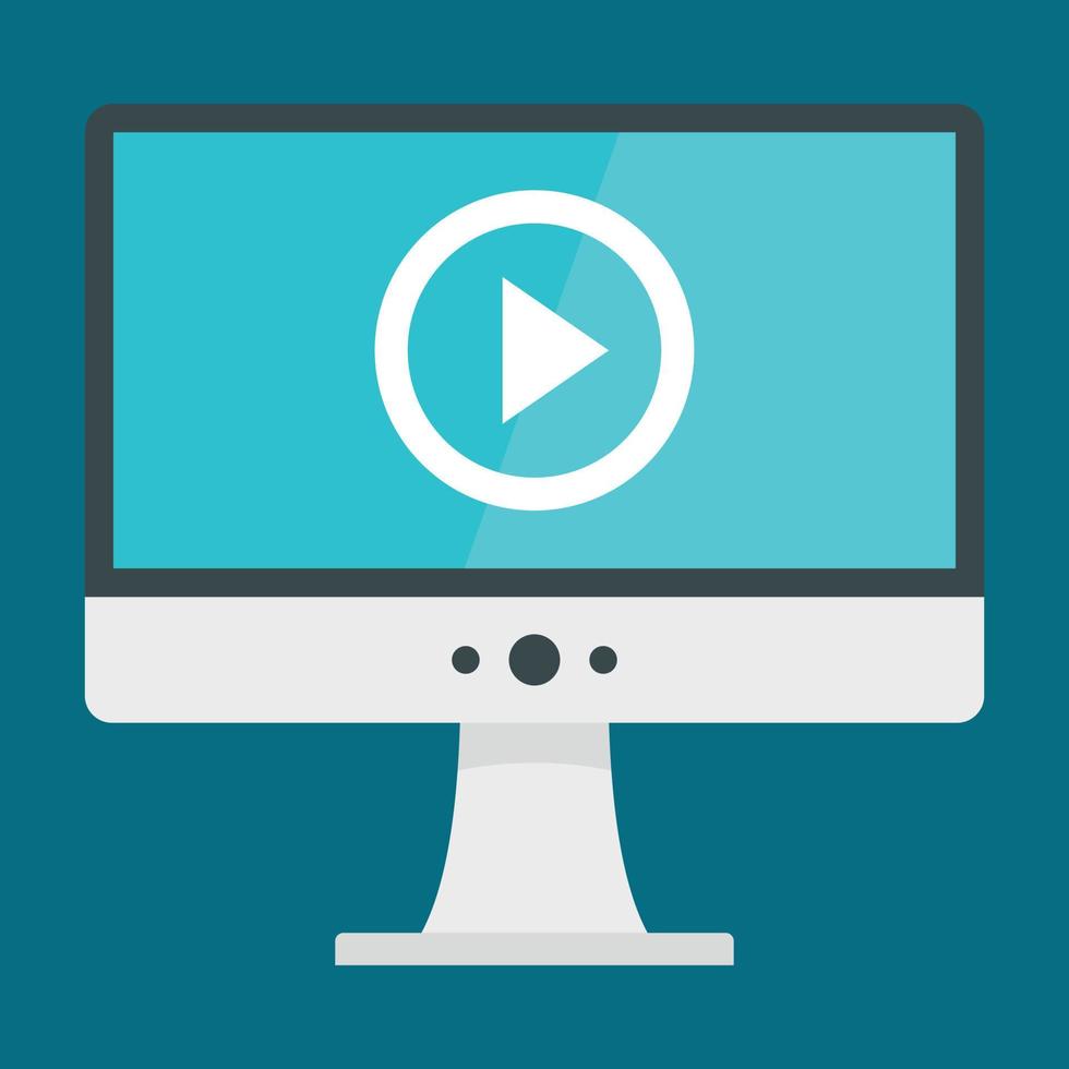 icono de reproducción de video del monitor, estilo plano vector