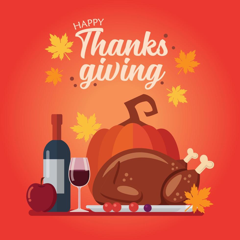 Happy Thanksgiving dinner set vector