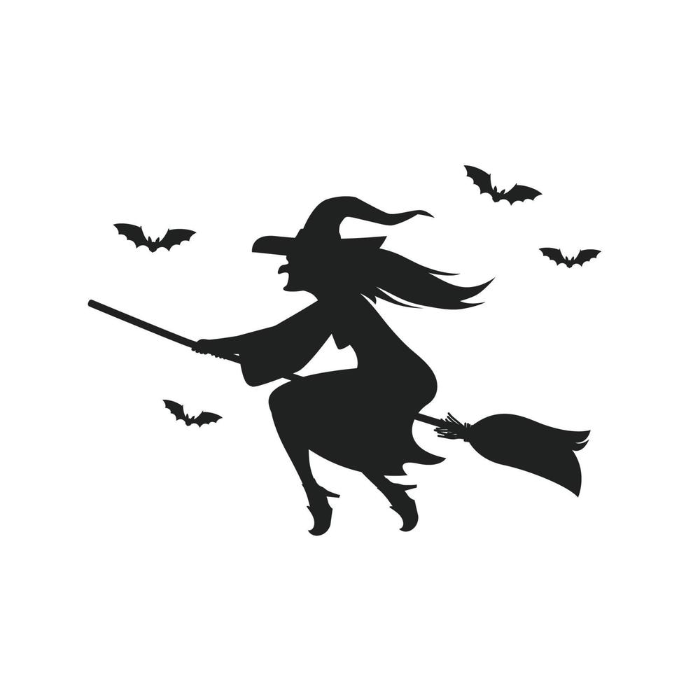 Witch flying on broomstick Silhouette vector
