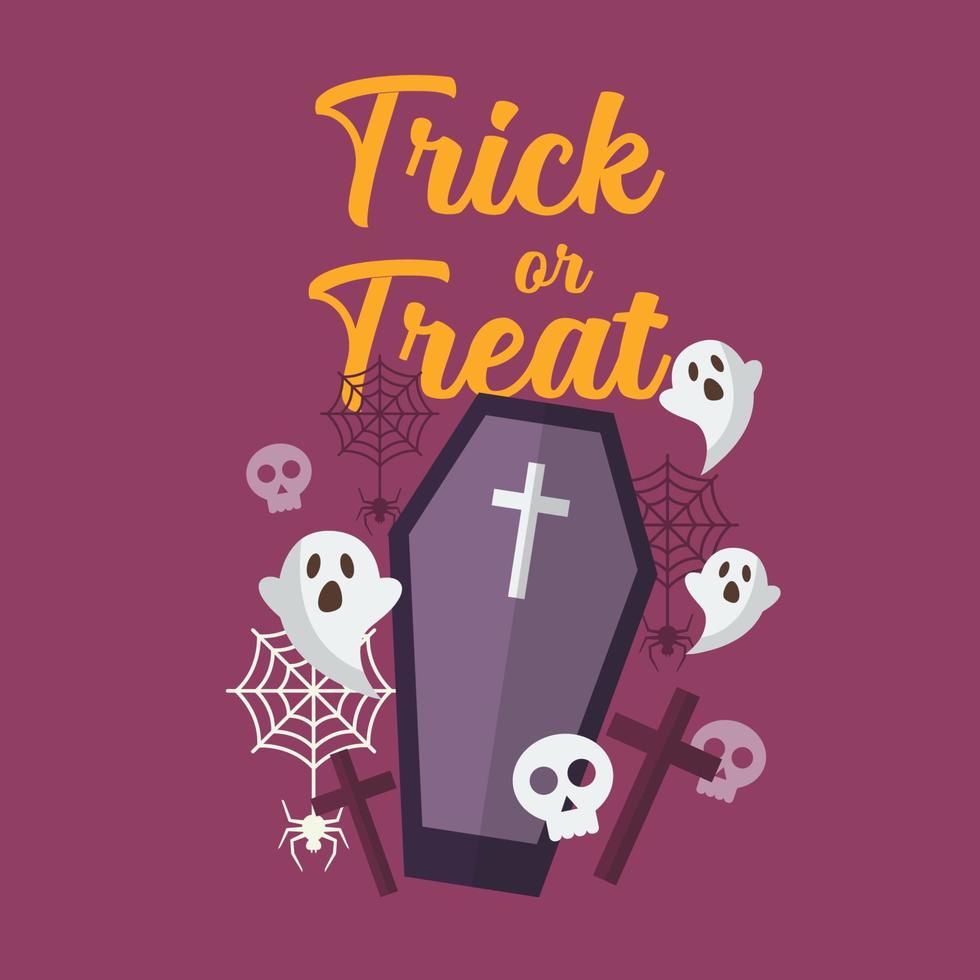 Trick or Treat with ghost and coffin vector