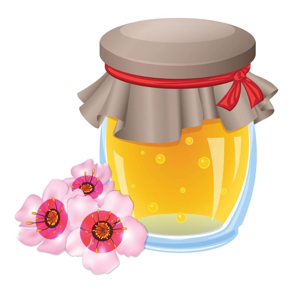 Flower honey jar icon, cartoon style vector