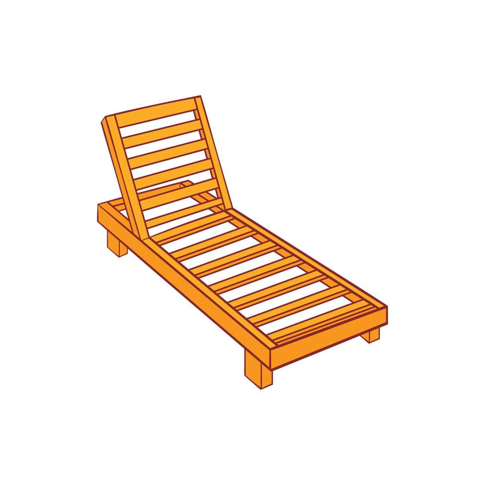 Wooden chaise lounge icon, cartoon style vector