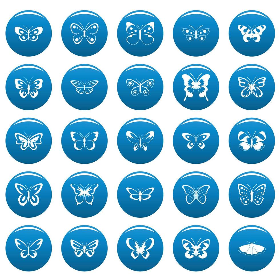 Butterfly vector icons set blue, simple style