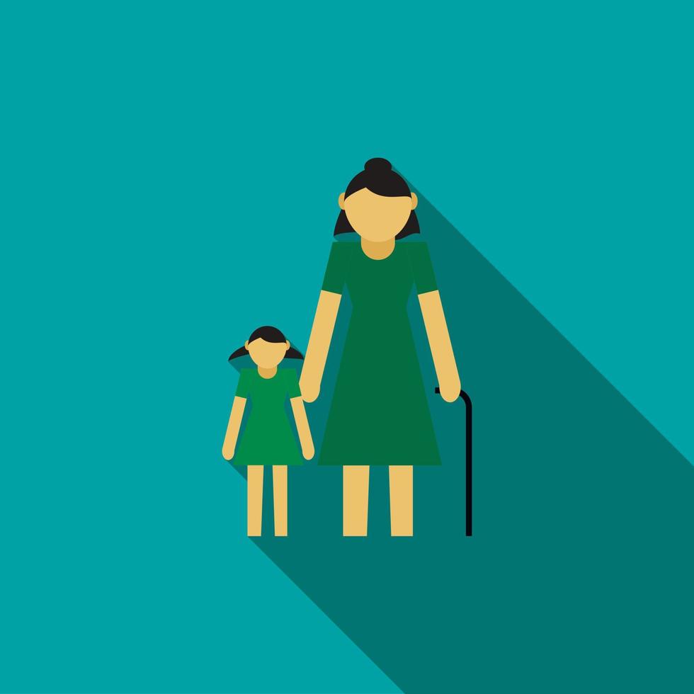 Grandmother with granddaughter icon, flat style vector