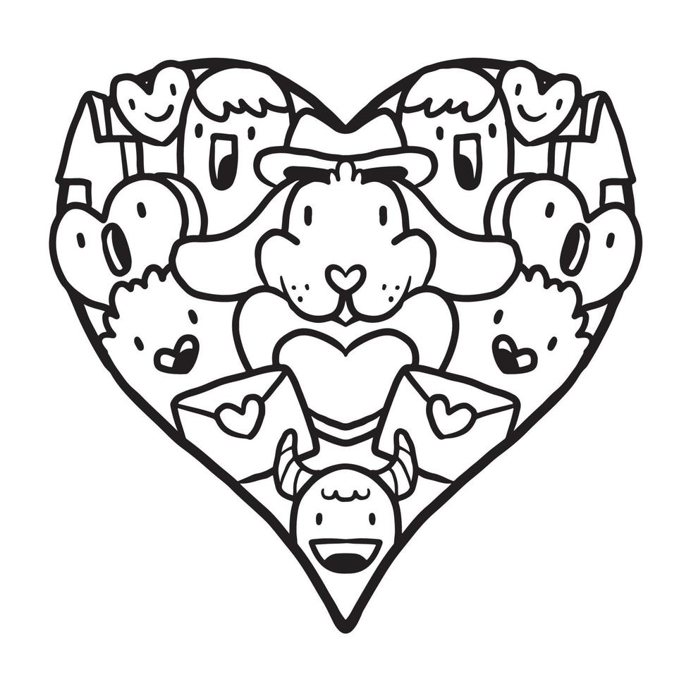 Heart doodle Cute Valentine Coloring Page vector