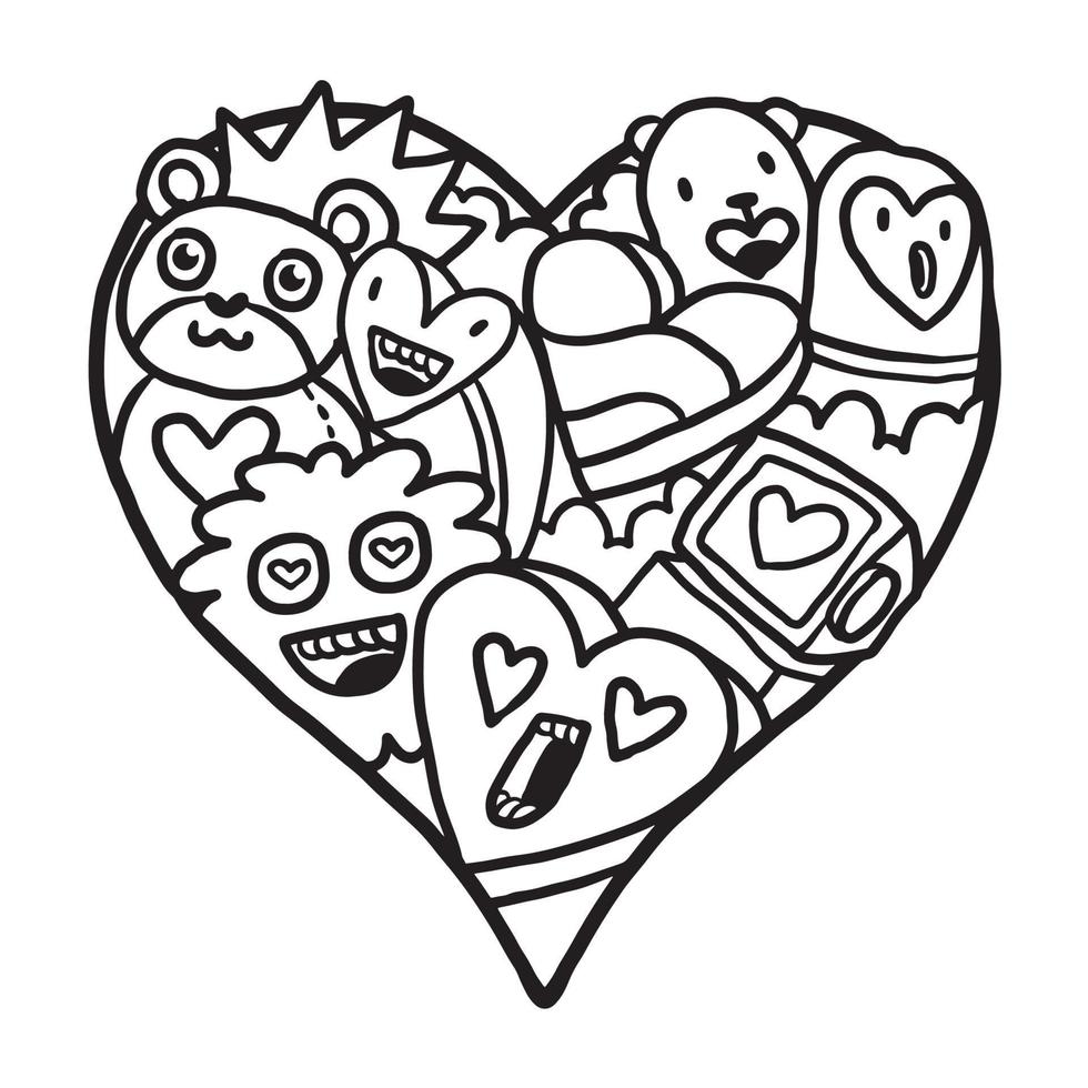 Heart doodle Cute Valentine Coloring Page vector