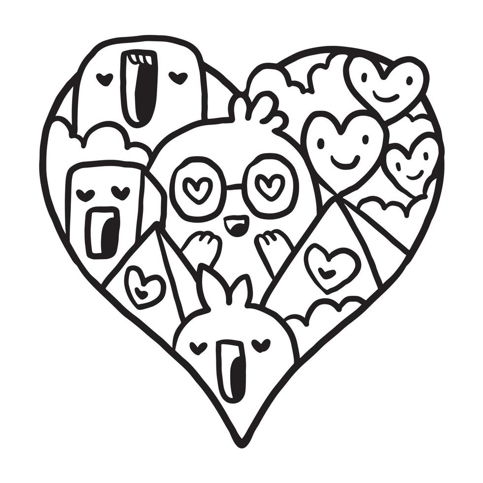 Heart doodle Cute Valentine Coloring Page vector