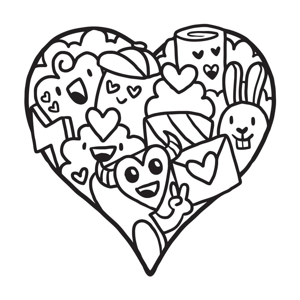 Heart doodle Cute Valentine Coloring Page vector