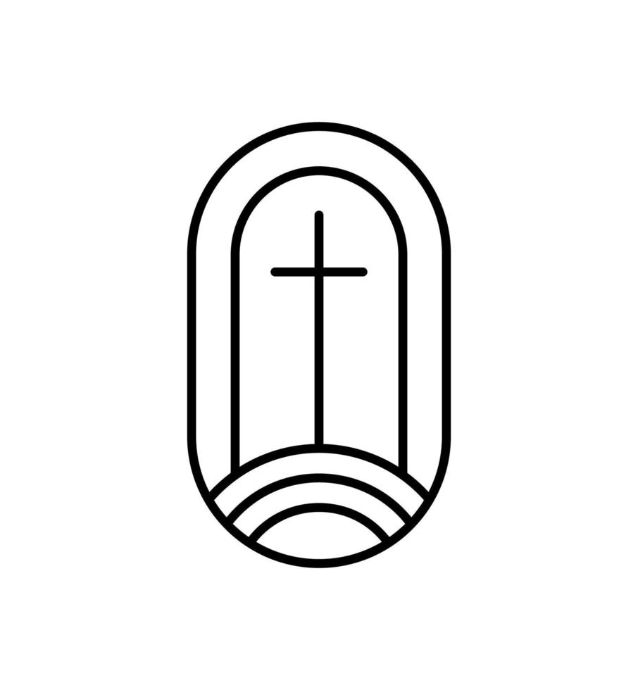 Religion line cross Vector Logo church Icon Illustration Isolated. Jesus Christ on Calvary is center christianity. God forgiveness for people. Suitable for Web Design App