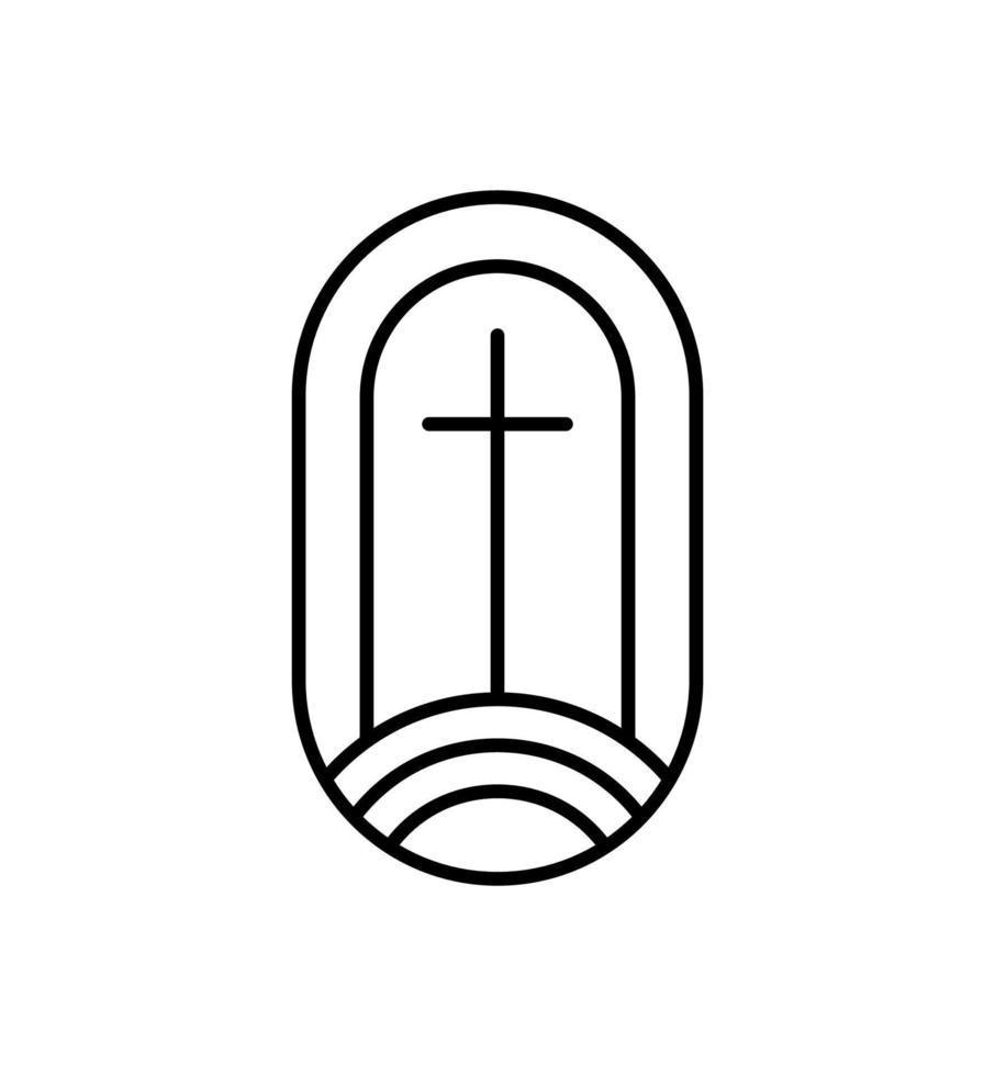 Religion line cross Vector Logo church Icon Illustration Isolated. Jesus Christ on Calvary is center christianity. God forgiveness for people. Suitable for Web Design App