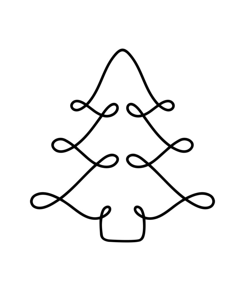 Christmas vector pine fir tree line art. Continuous one line drawing. illustration minimalistic design for xmas and New Year type concept