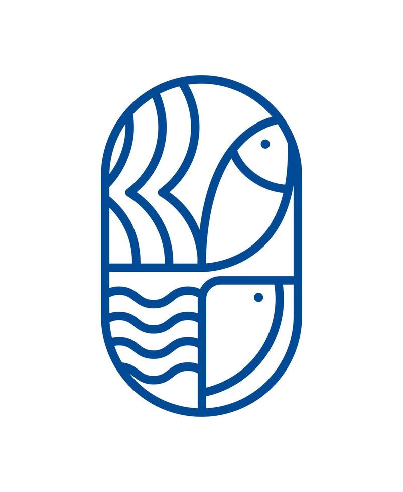 icono del logotipo de peces de río o mar redondo vectorial. silueta de línea abstracta moderna simple para diseño culinario de mariscos o tienda de productos oceánicos vector