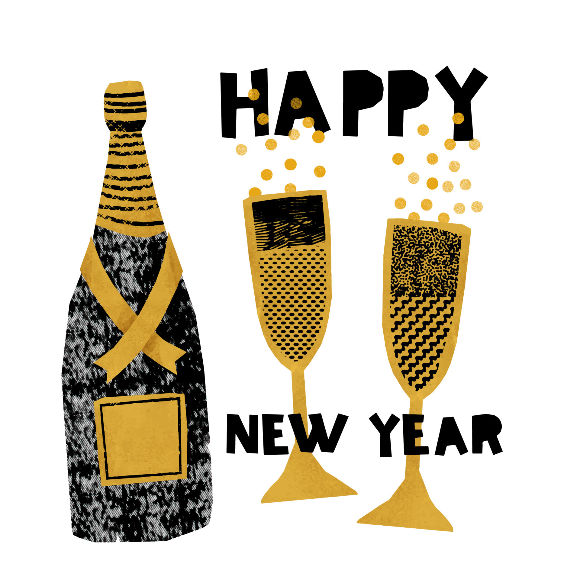 A bottle of champagne sparkling with glasses. Happy New Year. 14623167