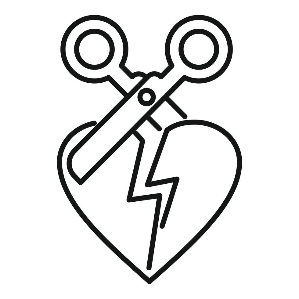 icono de corazón de corte de divorcio, estilo de esquema vector