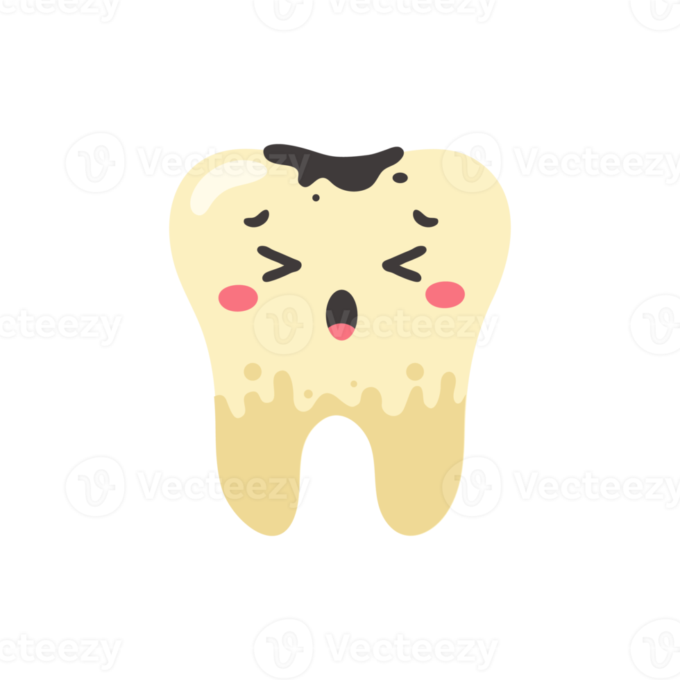 Cartoon teeth and gums inside the mouth are happy with the problem of tooth decay. There are plaque on the teeth. png