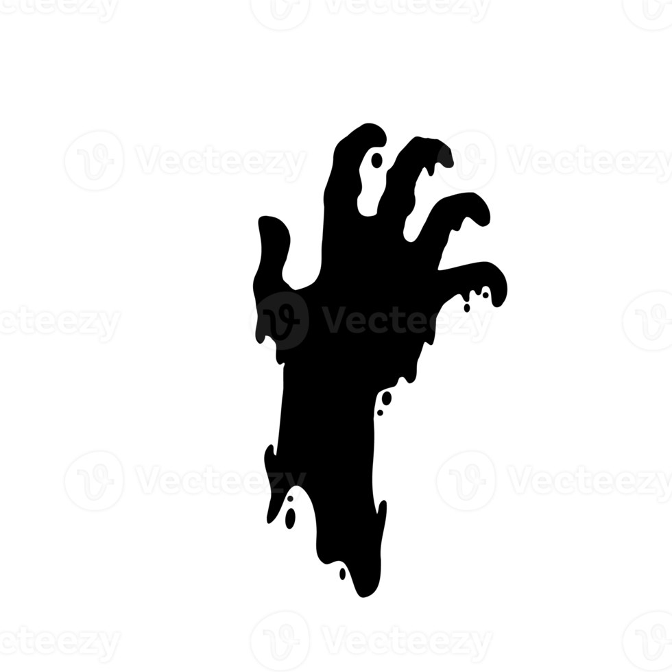 mão de zumbi emergindo da sepultura. silhueta de mão fantasma na noite de halloween png