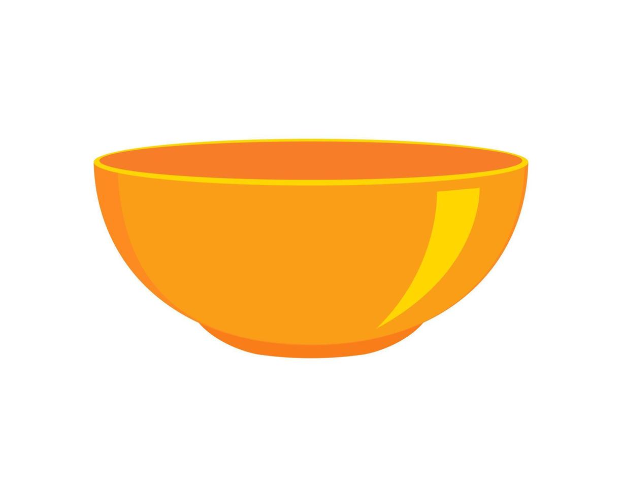 Orange empty plastic or ceramic bowl isolated on white background. Clean dishware for cereal, soup or salad vector