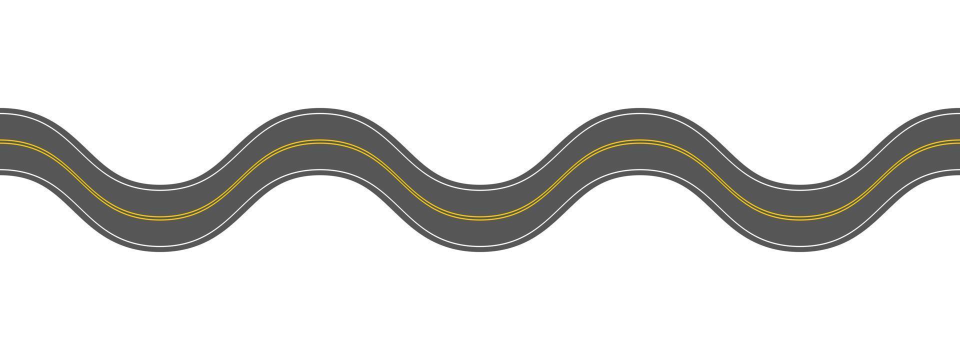 Empty wavy asphalt road with marking. Horizontal aerial view. Seamless