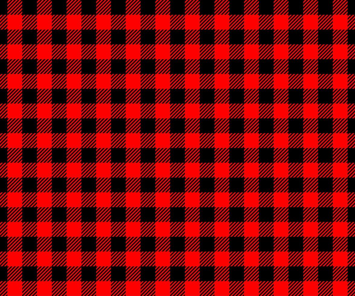Red and black buffalo plaid texture. Checkered lumberjack seamless pattern. Geometric fabric background for flannel shirt, picnic blanket, kitchen napkin, tweed coat vector