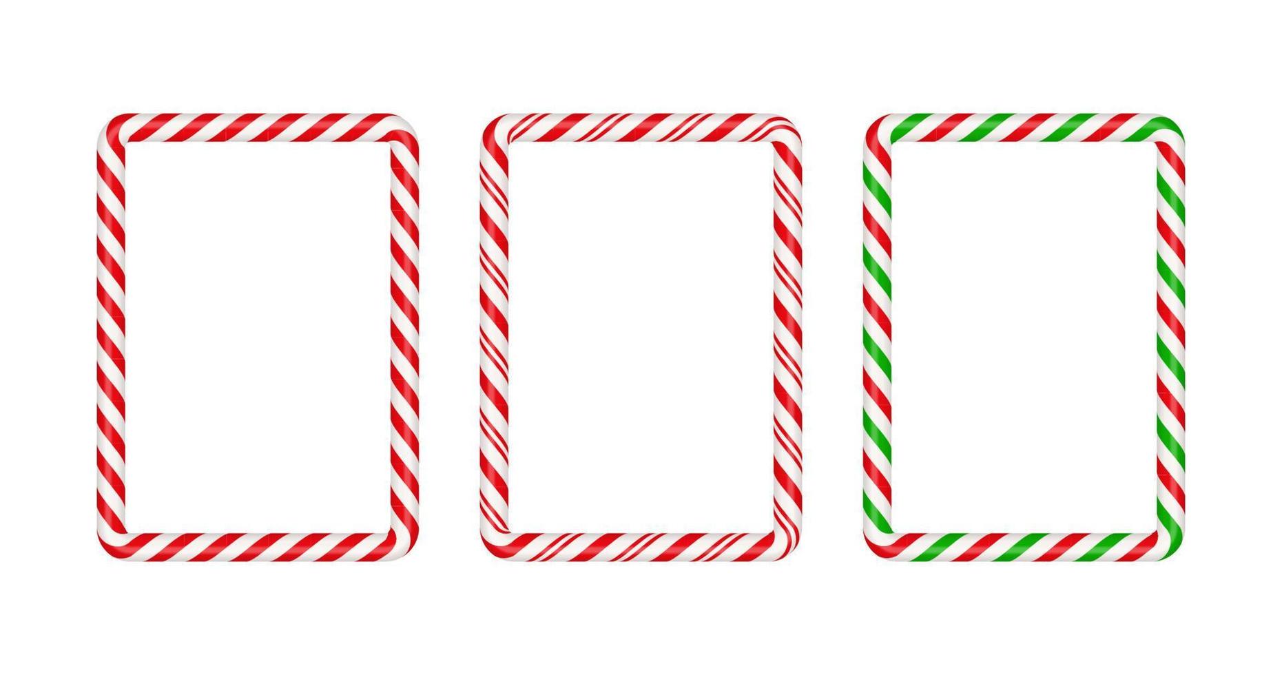 Christmas candy cane square frame with red,green and white striped. Xmas border with striped candy lollipop pattern. Christmas and new year template. Vector illustration isolated on white background