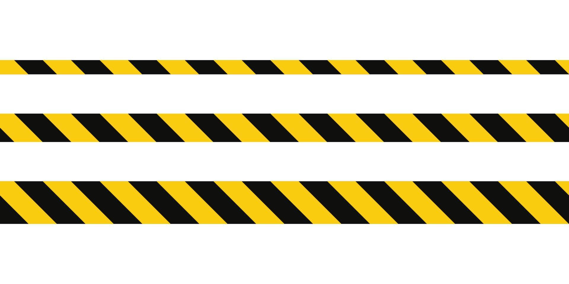 Warning tape with yellow and black diagonal stripes. Warn stop seamless line. Yellow and black caution tape border. Long danger ribbon.Vector illustration on white background vector