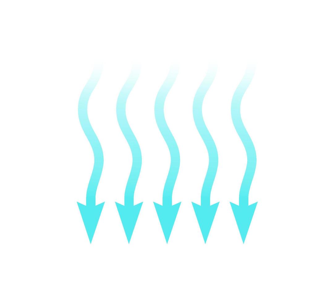 flujo de aire. flecha azul que muestra la dirección del movimiento del aire. flecha de dirección del viento. flujo fresco azul frío del acondicionador. ilustración vectorial aislado sobre fondo blanco vector