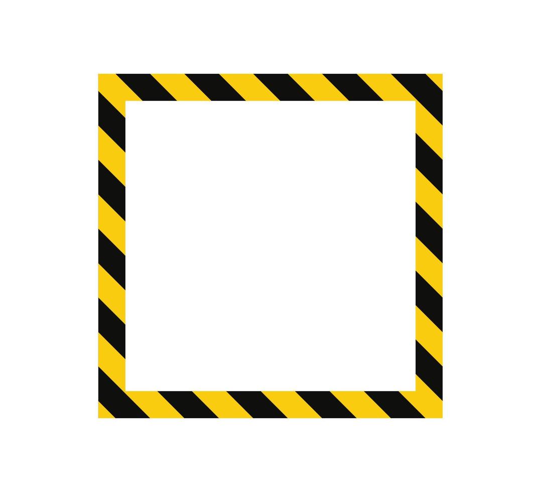 Warning square frame with yellow and black diagonal stripes. Rectangle warn frame. Yellow and black caution tape border. Vector illustration on white background