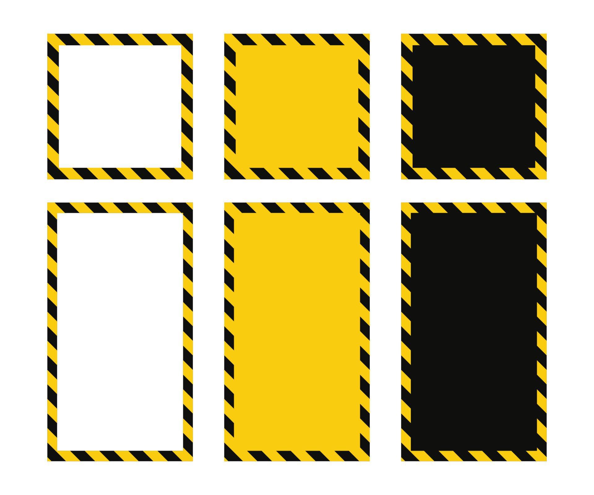 Warning square frame with yellow and black diagonal stripes. Rectangle