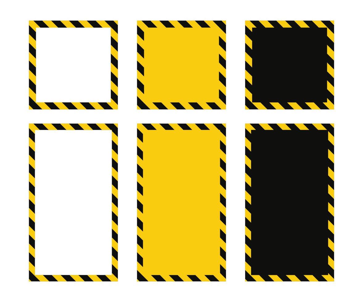 marco cuadrado de advertencia con rayas diagonales amarillas y negras. marco de advertencia de rectángulo. borde de cinta de precaución amarillo y negro. Ilustración vectorial sobre fondo blanco vector