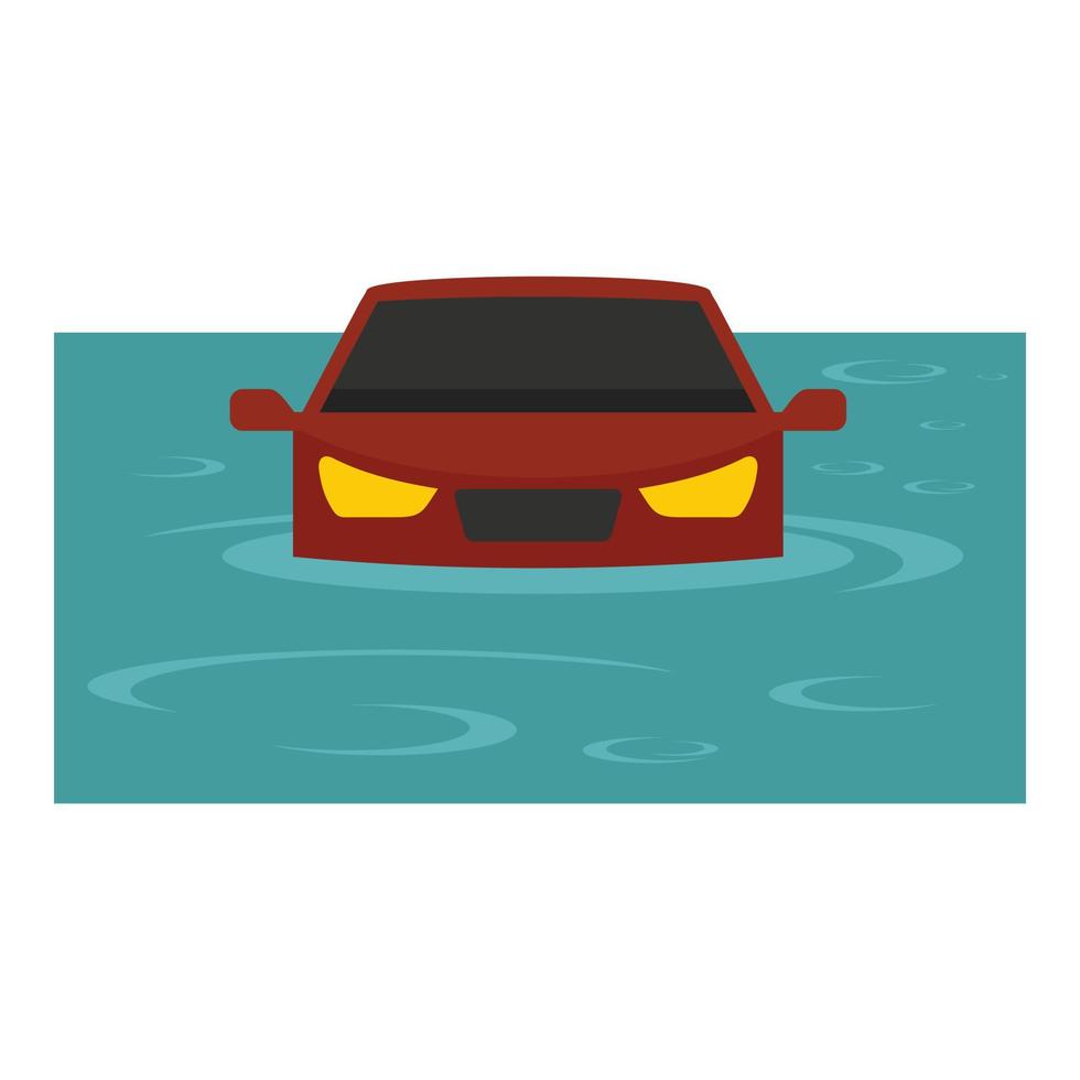 icono de inundación de coche rojo, estilo plano vector