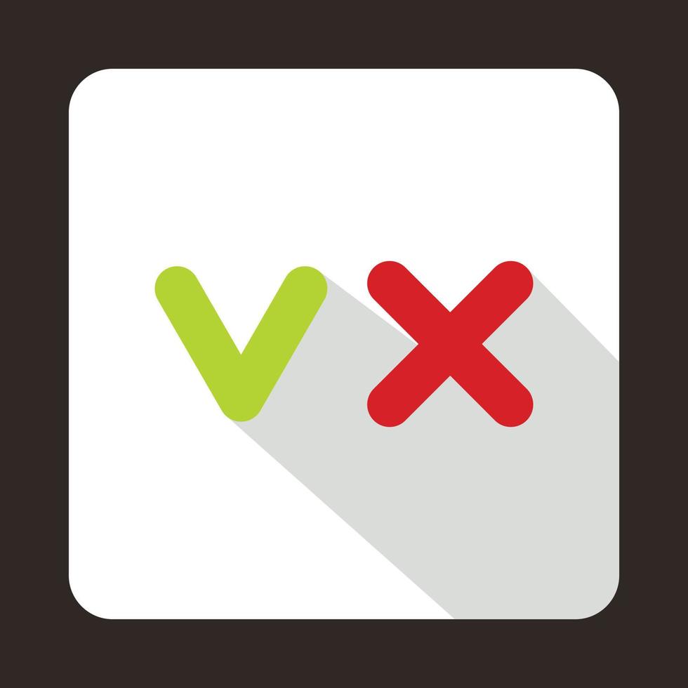 Green tick and red cross icon, flat style vector