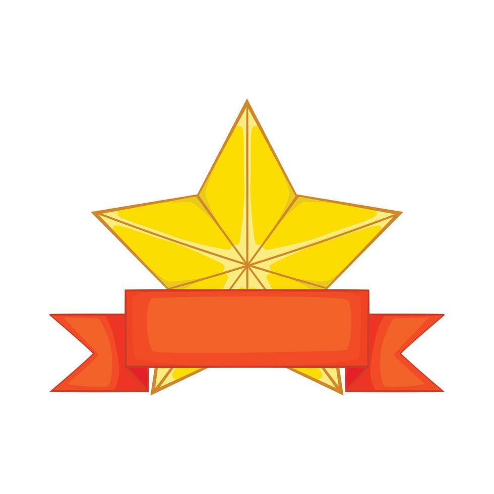 Gold star award with ribbon icon, cartoon style vector