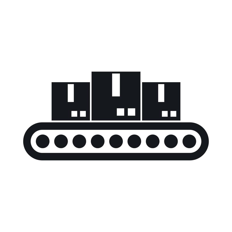 Belt conveyor with load icon, simple style vector