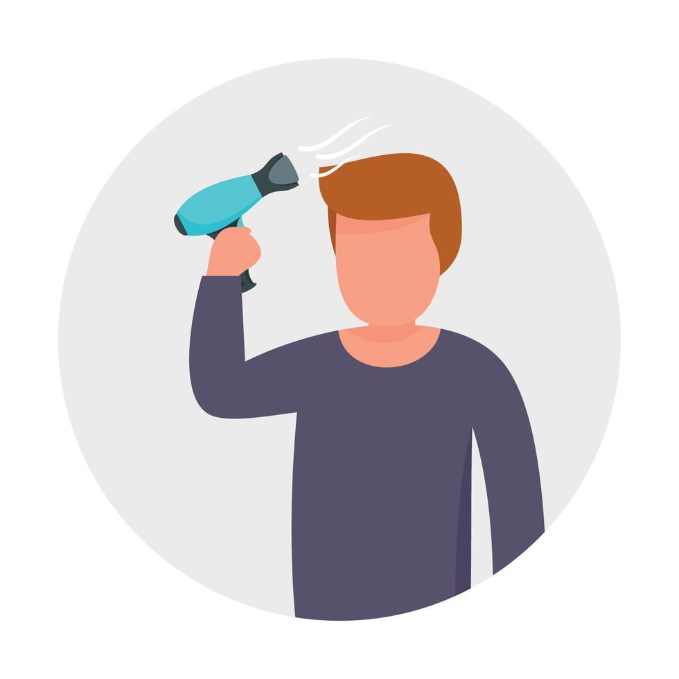 Man use hair dryer concept background, flat style vector