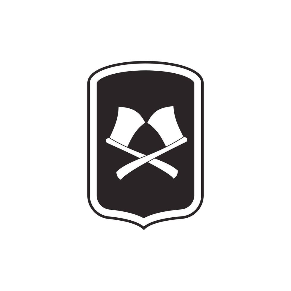 Shield with crossed axes icon, simple style vector