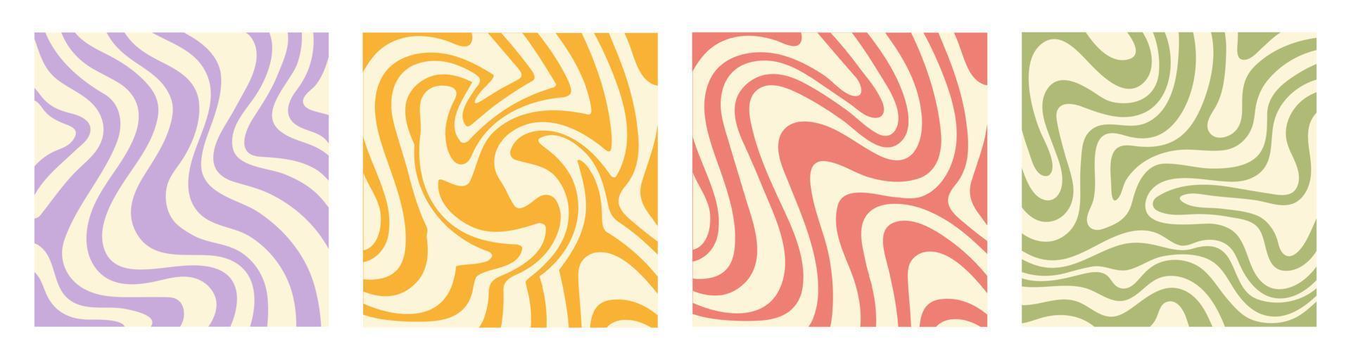 fondos cuadrados abstractos con ondas coloridas. ilustración vectorial de moda en estilo retro años 60, 70. colores pasteles vector