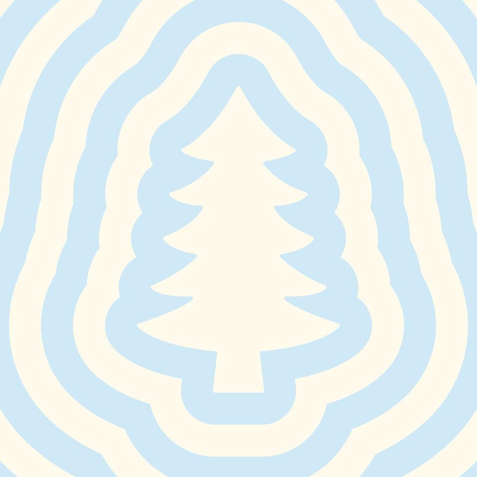 Retro square monochrome background with repeating silhouette christmas tree. Trendy vector hippie print in style 70s, 80s. Pastel colors