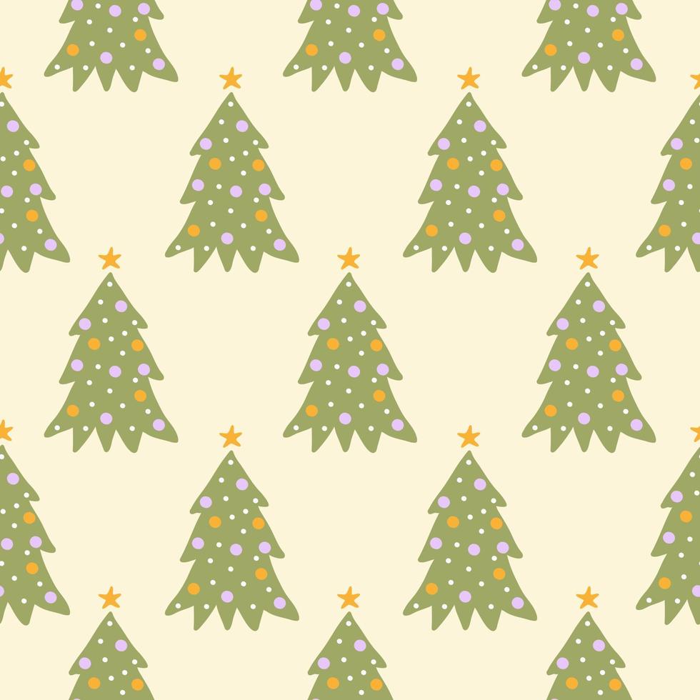 Retro Groovy Christmas tree vector seamless pattern. Vintage print ...