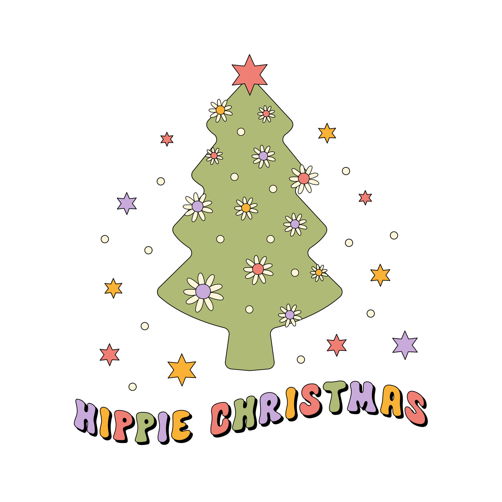 Hippie Christmas tree vector illustration isolated on a white ...