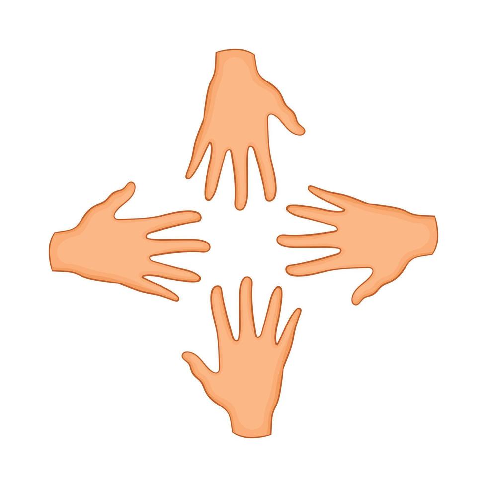 Hands of four people icon, cartoon style vector